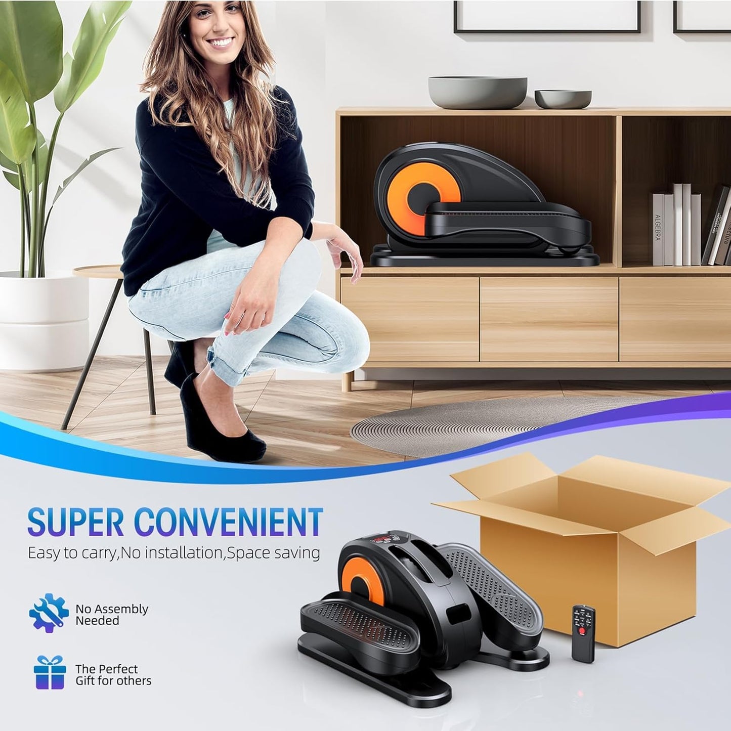 מכשיר כושר אליפטי לרגליים, אחסון נוח מתחת לשולחן, ללא צורך בהרכבה עצמית, אליפטיקל שקט ונייד לגיל השלישי עם שלט רחוק ו-12 מהירויות אימון להתאמה אישית מלאה