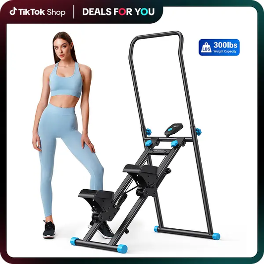 מתקן הסטפר עם כידון לאימון גוף מלא, קיבולת 150 ק"ג, מכשיר כושר קומפקטי לאימוני אירובי עם דוושות מתכווננות, מתקן טיפוס אנכי לחדר כושר ביתי,