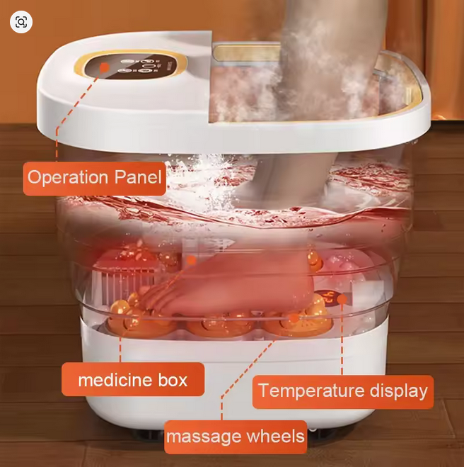 אמבט רגליים מתקפל עם חימום, מסאז'ר ממונע, מסך מגע, ערכת פדיקור, בקרת טמפרטורה, ספא פדיקור לרגליים, אמבט רגליים