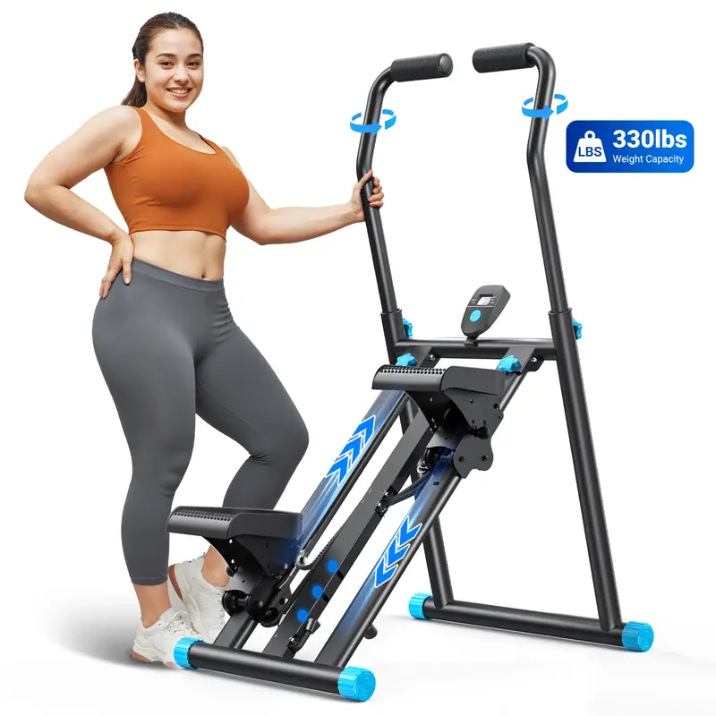 מתקן הסטפר עם כידון לאימון גוף מלא, קיבולת 150 ק"ג, מכשיר כושר קומפקטי לאימוני אירובי עם דוושות מתכווננות, מתקן טיפוס אנכי לחדר כושר ביתי,