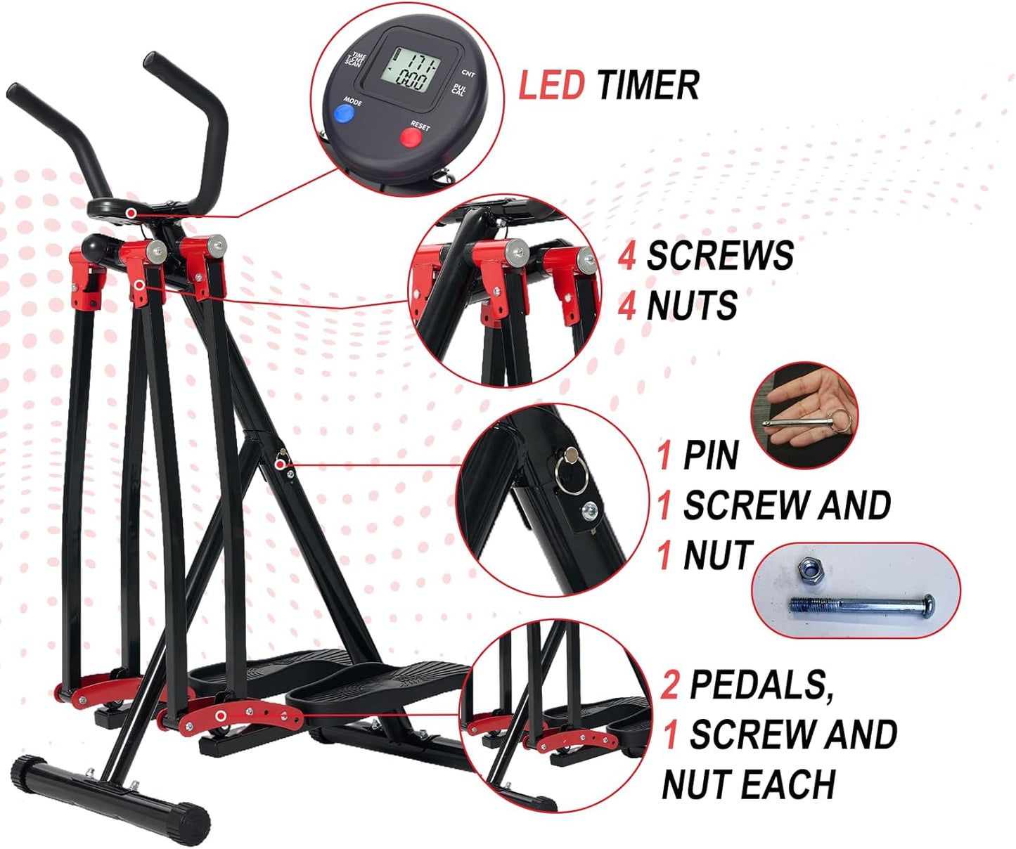 מכשיר כושר ביתי המדמה הליכה באוויר, מיני סטפר מקצועי לאימון אירובי, אליפטיקל מתקפל חסכוני במקום-קרוס טריינר מתקדם לתרגילי החלקה המתאים לגברים ונשים