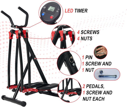 מכשיר כושר ביתי המדמה הליכה באוויר, מיני סטפר מקצועי לאימון אירובי, אליפטיקל מתקפל חסכוני במקום-קרוס טריינר מתקדם לתרגילי החלקה המתאים לגברים ונשים