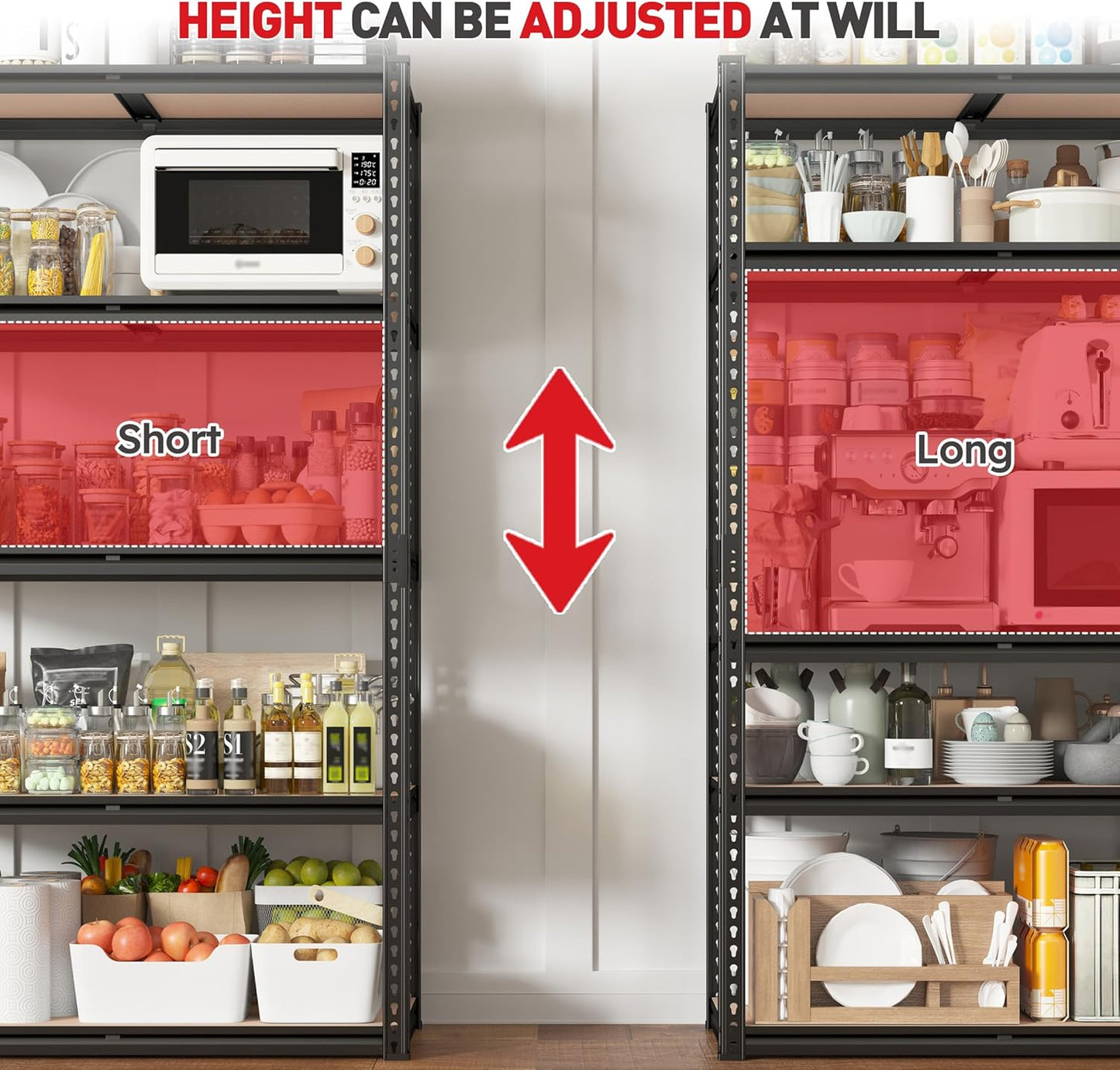 מדפי אחסון מתכת מתכווננים בני 5 קומות, יחידת מדפי אחסון למוסך למחסן, מזווה, מרתף, מדף כלים כבד