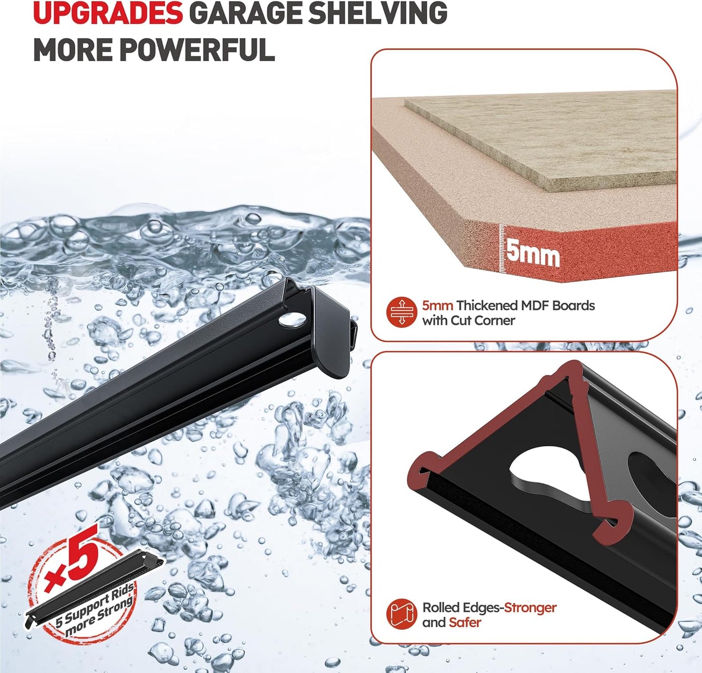 מדפי אחסון מתכת מתכווננים בני 5 קומות, יחידת מדפי אחסון למוסך למחסן, מזווה, מרתף, מדף כלים כבד