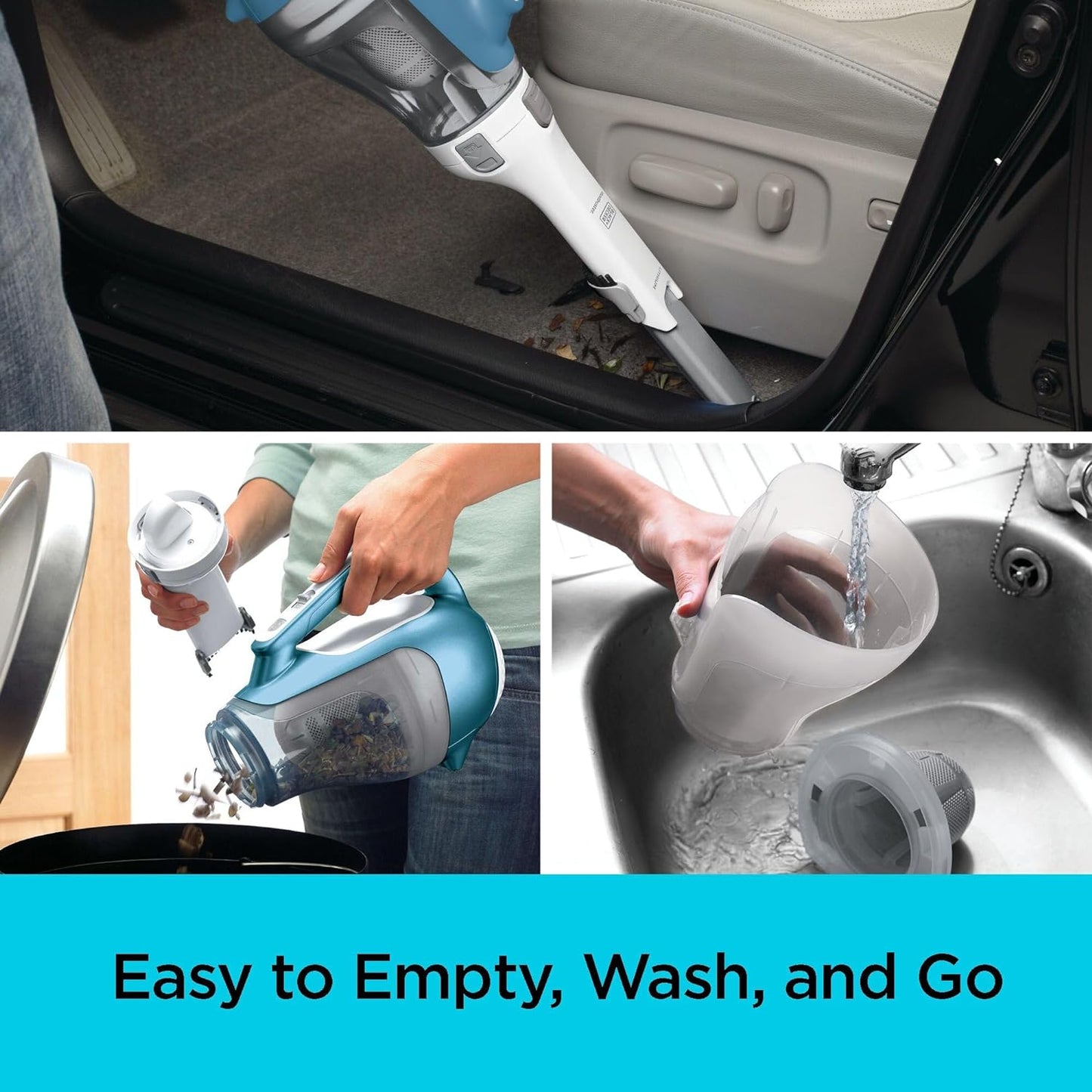 BLACK+DECKER dustbuster AdvancedClean שואב אבק נטען ידני קומפקטי וקל משקל לבית ולרכב עם פתח צר, דגם CHV1410L